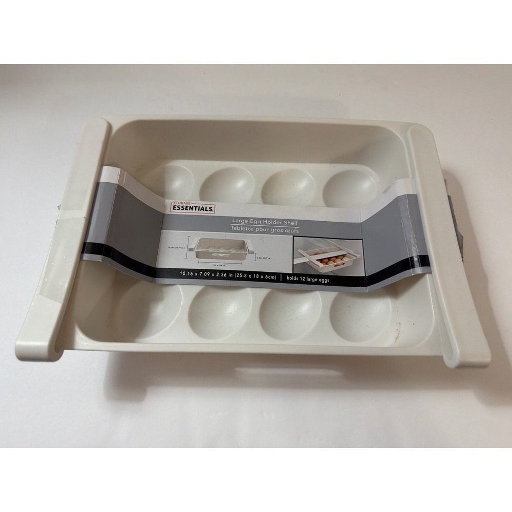 Storage Essentials White Large Egg Holder Shelf Fridge Organizer Drawer 12 Count